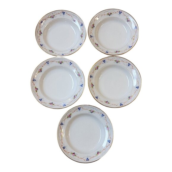 Unbranded Set Of 5 Pink Blue Floral Gold Trim Saucer For Teacup *SAUCERS ONLY* - Picture 1 of 16